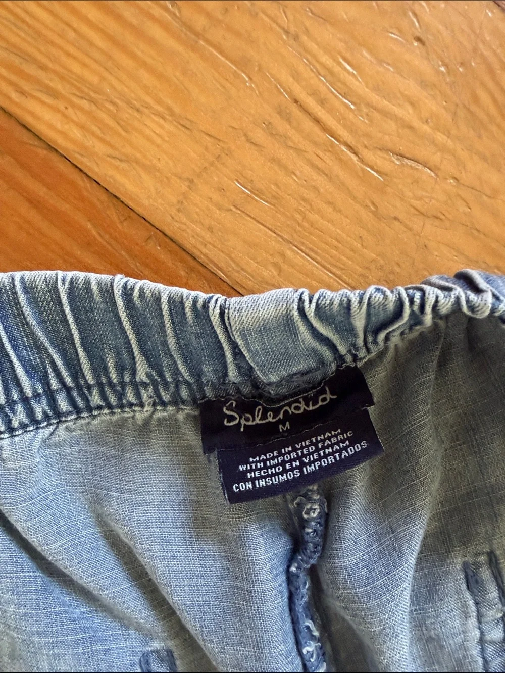 Splendid Lyocell Pull On Wide Leg Chambray Cropped Pants Medium - Picture 2 of 4